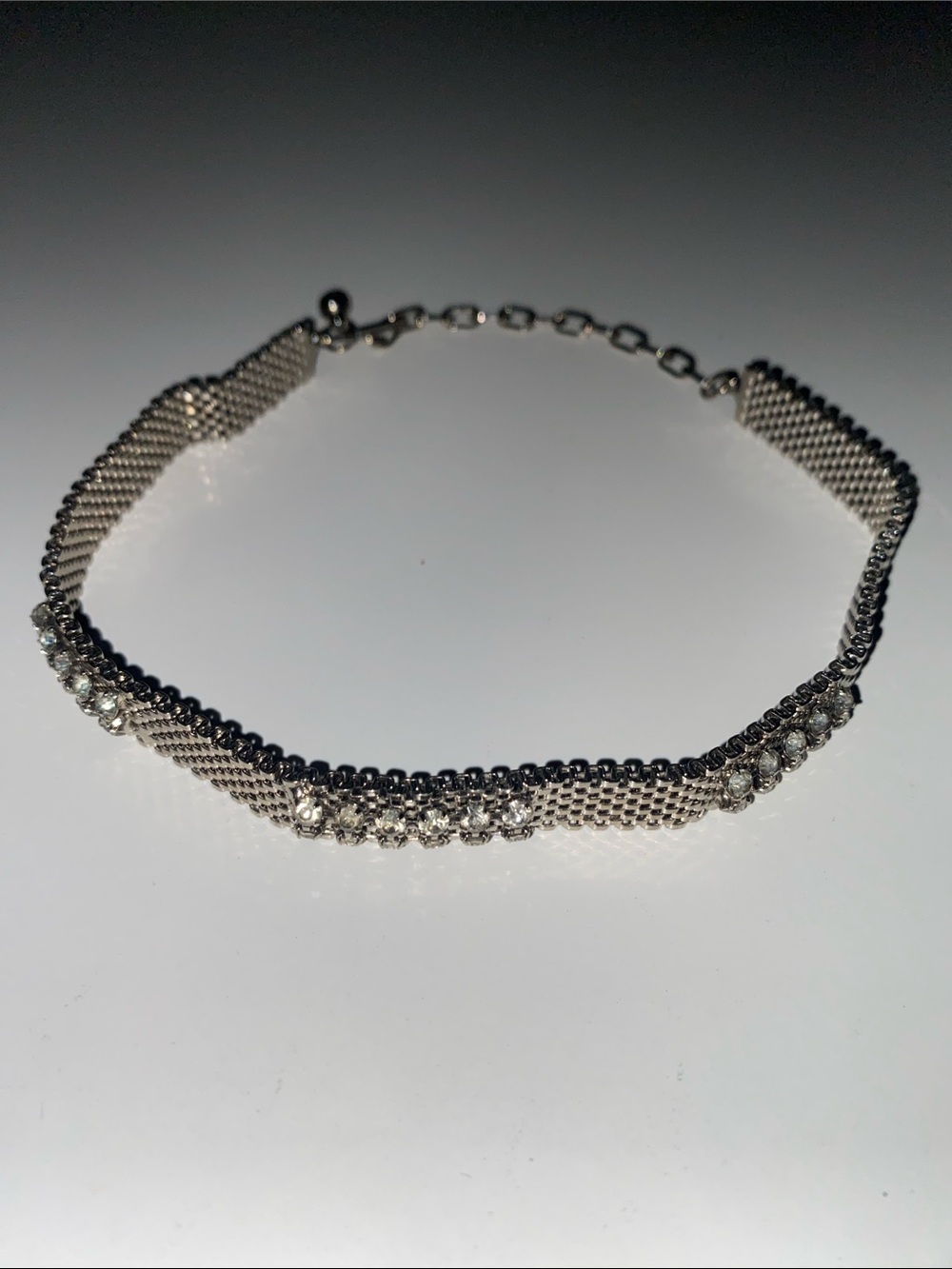 Vintage Silver Crystal Mesh Choker Necklace